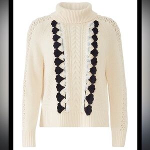 J. Crew Embellished Ruffle Front Cable Knit Turtleneck Sweater